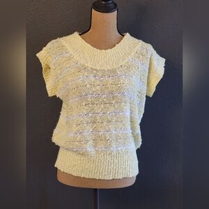 LeRoy Knitwear Yellow/White Acrylic Sleeveless Pullover Sweater Large